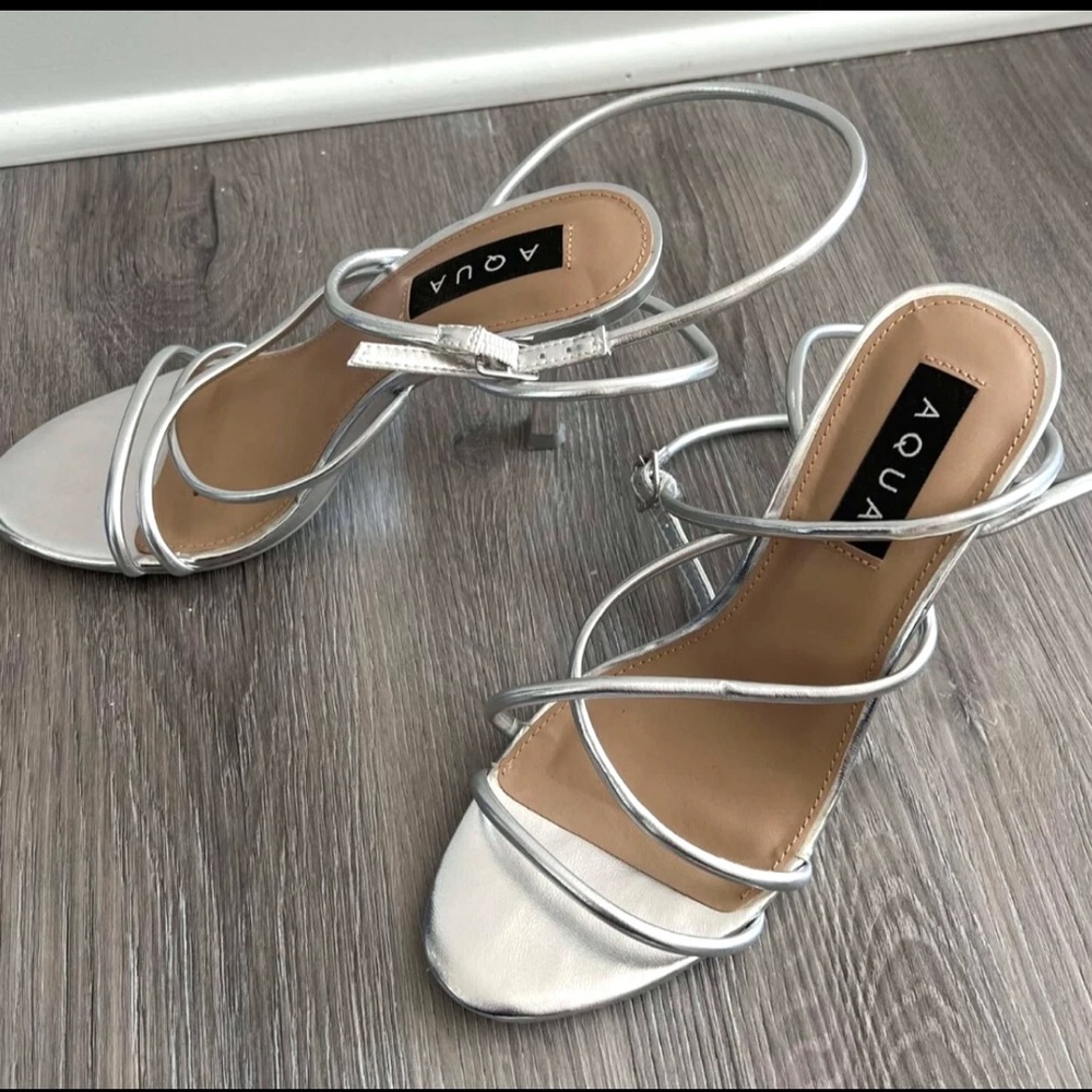 Aqua Bloomingdales Womens Arlow Strappy High Heel Sandals Silver 7.5